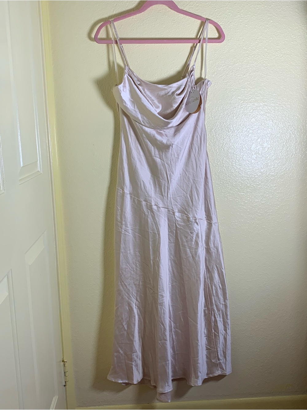 NWOT Selfie Leslie Cream Satin Maxi Slip Dress, Size XL